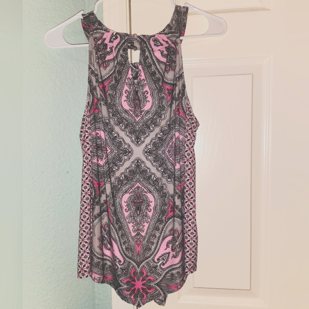 INC International Concepts Pink and Black Paisley Tank Top